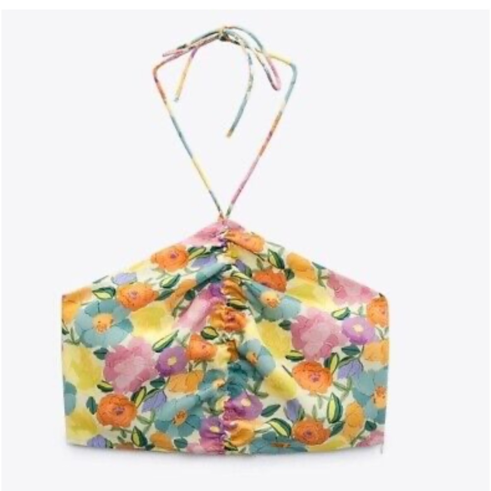 Zara Floral Halter Top Crop Top. Size S (253)